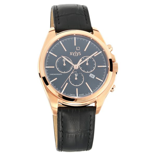 Xylys Quartz Chronograph Black Dial Black Leather Strap Watch For Men - image number 1