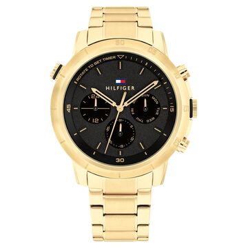 Tommy Hilfiger Multifunction Black Round Dial Golden Stainless Steel Strap Watch For Men