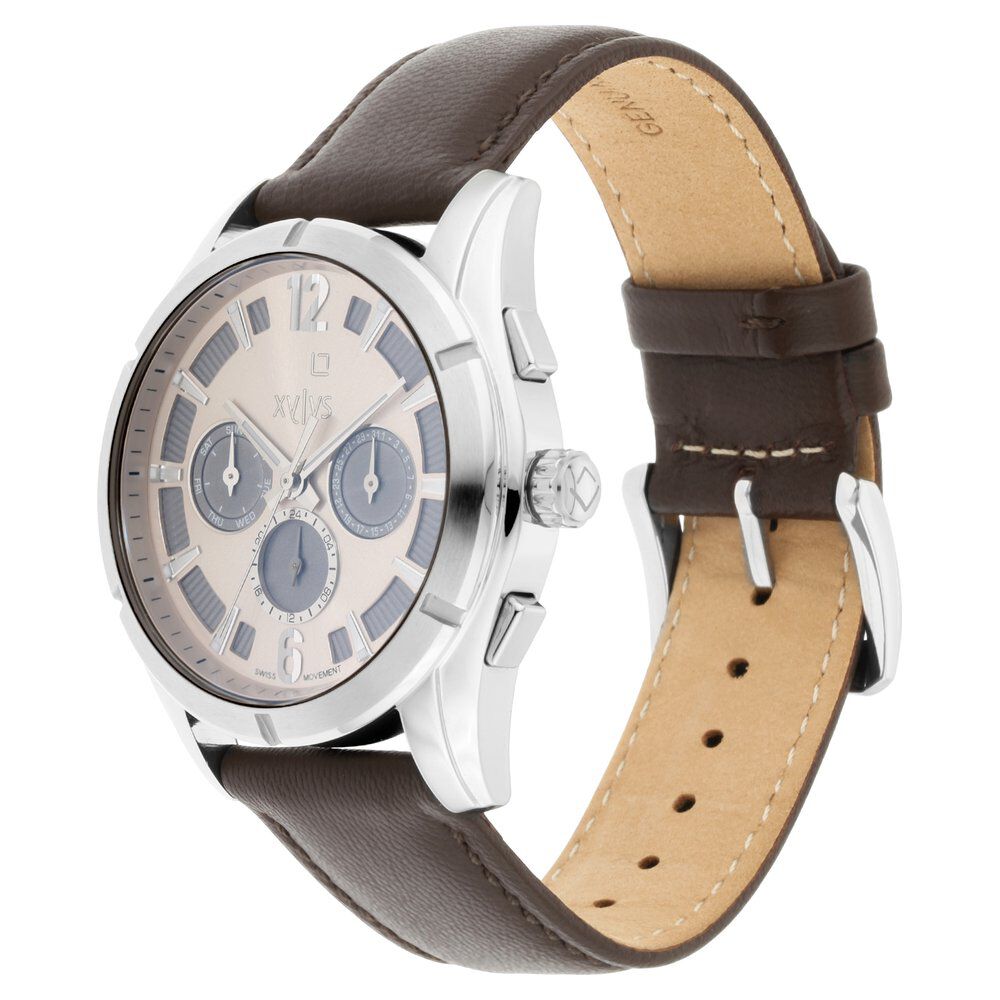 Buy Online Xylys Swiss Multifunction Brown Leather Strap Beige