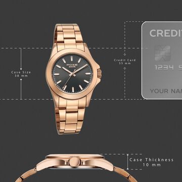 Sonata Poze Quartz Analog Black Dial Rose Gold Stainless Steel Strap Watch For Men