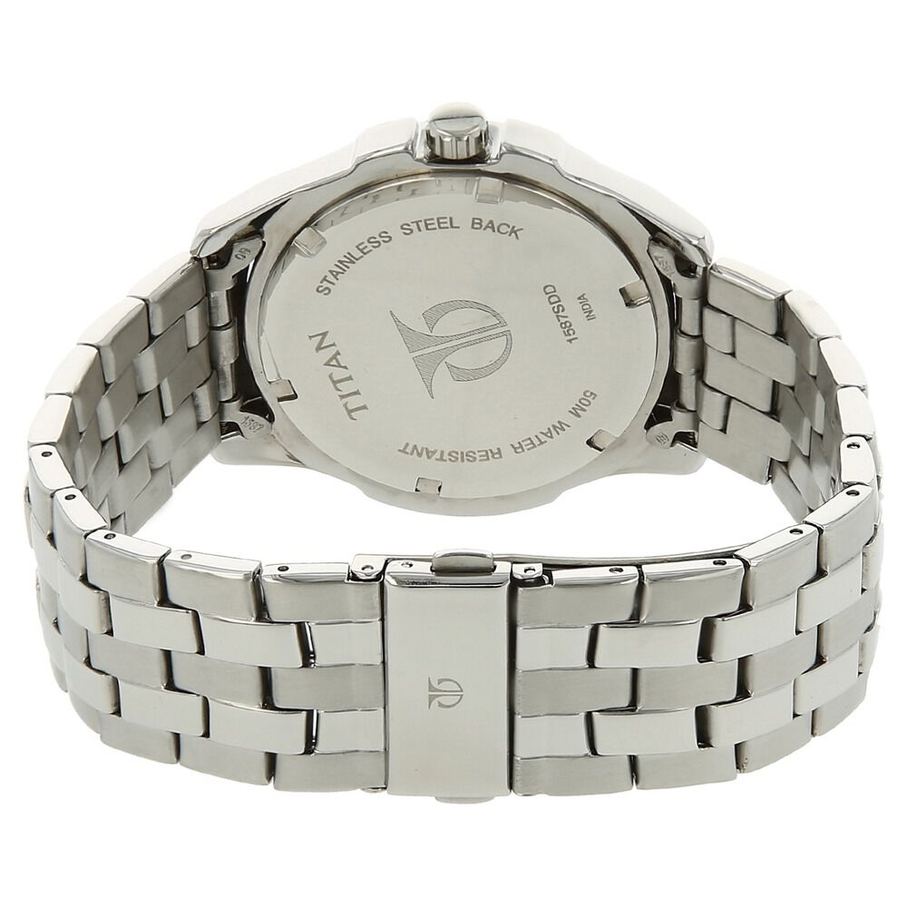 Buy Online Titan Quartz Analog with Day and Date Black Dial Stainless Steel Strap Watch for Men nk1587sm03 Titan