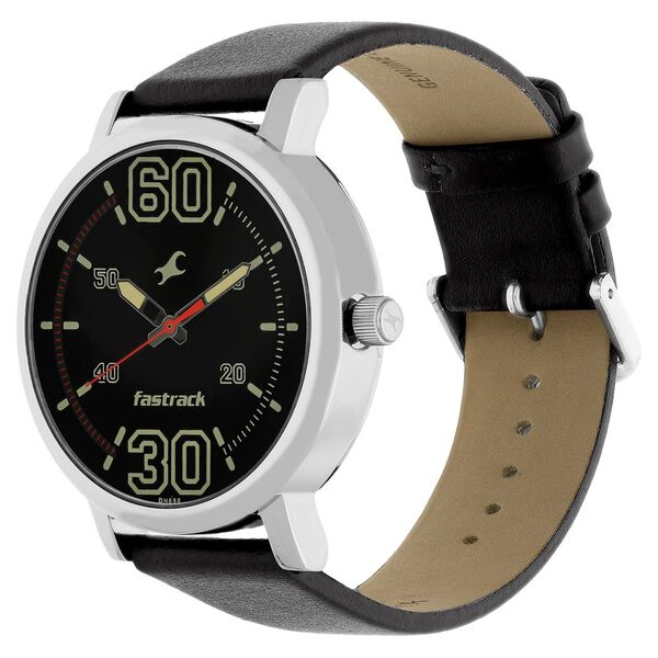 Fastrack Fundamentals Quartz Analog Black Dial Leather Strap Watch for Guys - image number 2