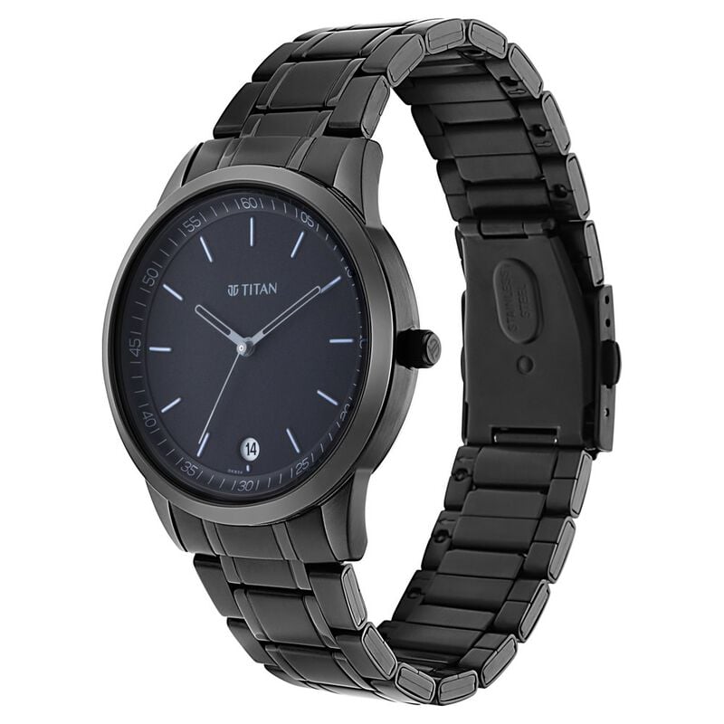 Titan Men's Timeless Style Watch: Refined Black Dial and Metal Strap - image number 2