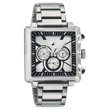 Fastrack Quartz Chronograph Silver Dial Stainless Steel Strap Watch for Guys