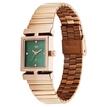Vyb Showstopper By Fastrack Quartz Analog Green Dial Rose Gold Stainless Steel Strap Watch For Girls