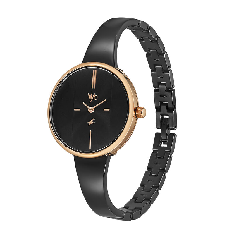 Buy Online Vyb by Fastrack Quartz Analog Black Dial Metal Strap Watch