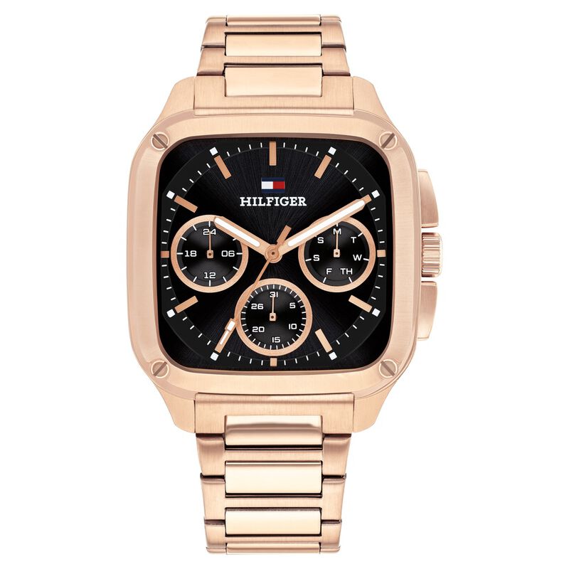 Tommy Hilfiger Quartz Multifunction Black Dial Rose Gold Stainless Steel Strap Watch For Men