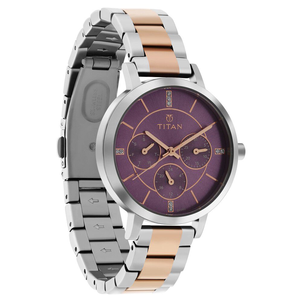 Buy Online Titan Quartz Multifunction Purple Dial Stainless Steel