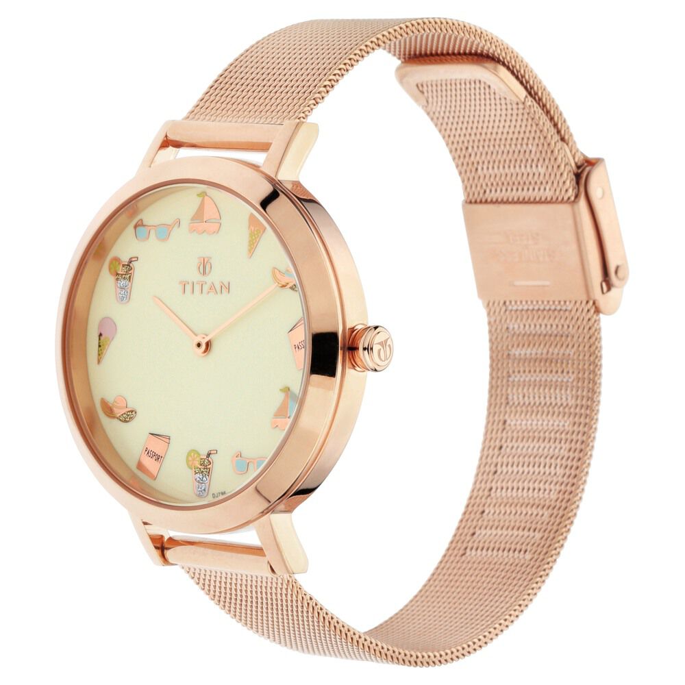 Titan PoP Off White Dial Analog Stainless Steel Strap Watch for Women