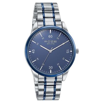 Sonata Poze Quartz Analog Blue Dial Stainless Steel Strap Watch For Men