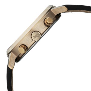 Fastrack Chrome K Quartz Multifunction Black Dial Black Leather Strap Watch For Guys