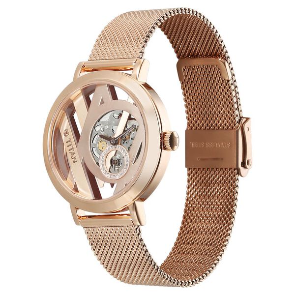 Titan Purple Abstract Quartz Analog Rose Gold Stainless Steel Strap for Women - image number 2