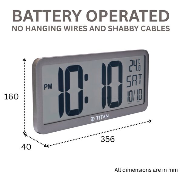 Titan Premium Digital Clock - Digital LCD Panel Battery Operated No Wires Modern Minimalist Design Decorative Wall Decor - image number 2