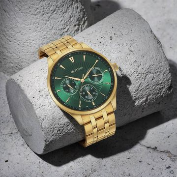 Titan Opulent Green Dial Quartz Multifunction Stainless Steel Strap watch for Men