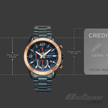 Octane Velocity Sporty Blue Dial Round Blue And Rose Gold Steel Watch For Men