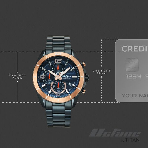 Octane Velocity Sporty Blue Dial Round Blue And Rose Gold Steel Watch For Men - image number 3