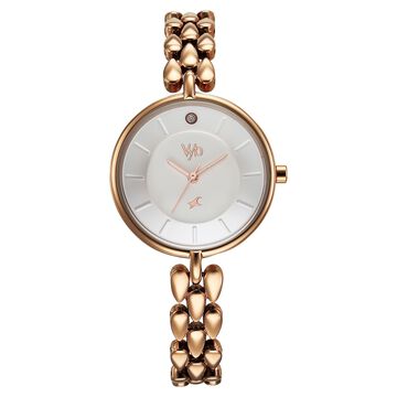 Vyb Enigma By Fastrack Quartz Analog White Dial Metal Strap Watch For Girls