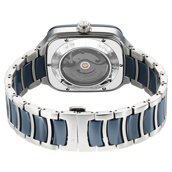 Titan Ceramic Fusion Automatic Square Blue Dial Rose Gold Dual-Toned Stainless Steel Bracelet Watch for Men - image number 5