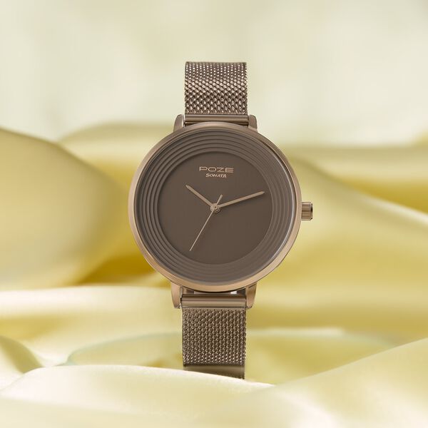 Sonata Poze Quartz Analog Brown Dial Mesh Strap Watch for Women - image number 0