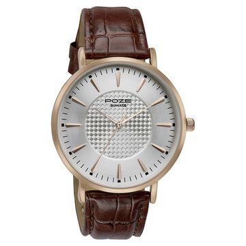 Sonata Poze Quartz Analog Silver Dial Tan Leather Strap Watch For Men