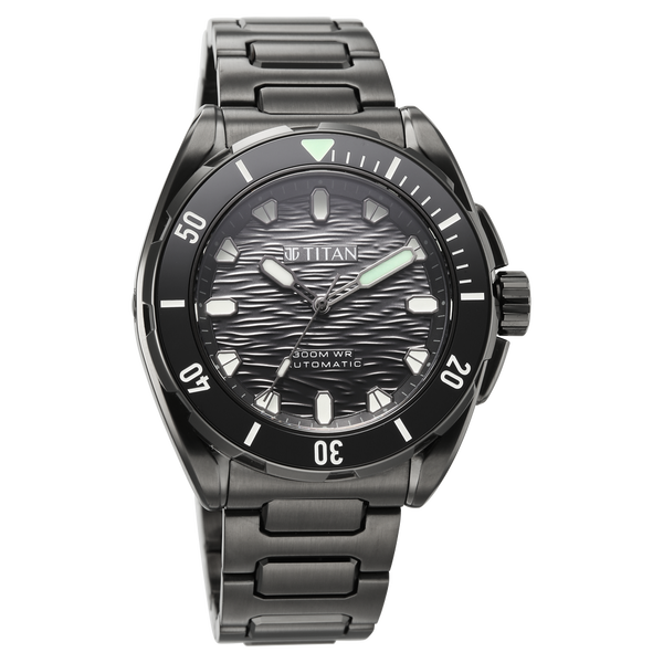 Titan Zero Hour Diver's 300m Automatic Analog with Black Dial Black Stainless Steel & Black FKM Strap Watch for Men - image number 2