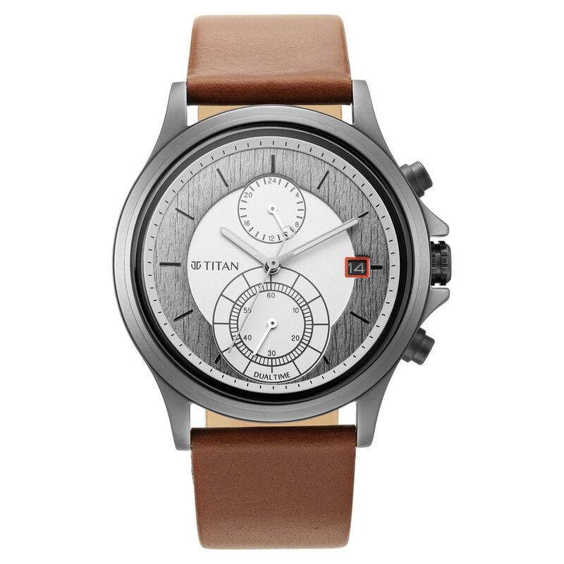 Titan Workwear Silver Dual Time Quartz Leather Strap watch for Men - image number 1