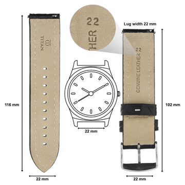 22 mm Black Genuine Leather Strap for Men