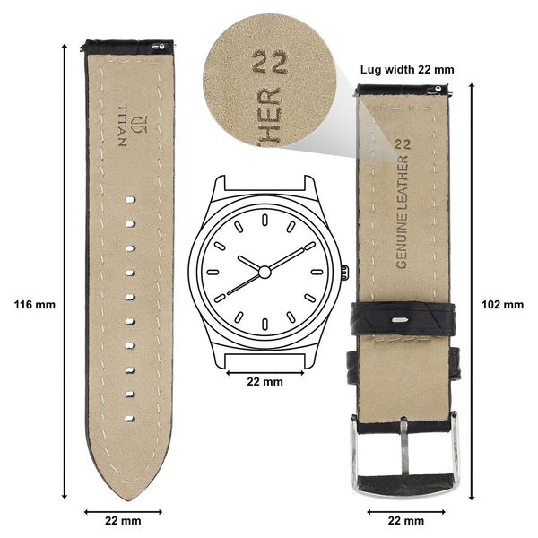 22 mm Black Genuine Leather Strap for Men - image number 1