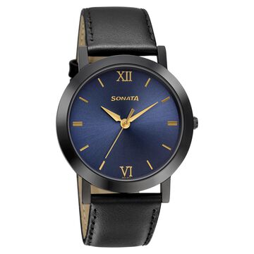 Sonata Quartz Analog Blue Dial Leather Strap Watch for Men