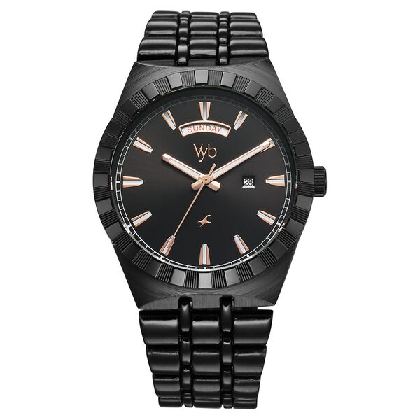 Fastrack Vyb Orion Quartz Analog Black Dial Black Color Metal Strap Watch For Guys - image number 1