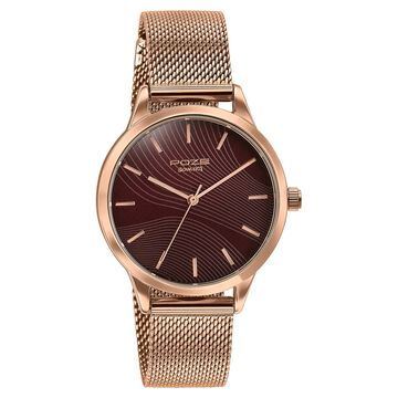 Poze By Sonata Quartz Analog Wine Red Dial Rose Gold Metal Strap Watch For Women