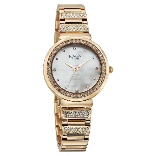 Titan Raga Spotlight Quartz Analog Mother of Pearl Dial Rose Gold Metal Strap Watch For Women - image number 1