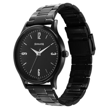 Sonata Aspire Quartz Analog Black Dial Stainless Steel Strap Watch for Men