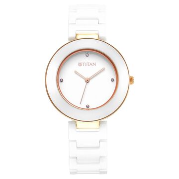 Titan Purple Ceramics White Dial Analog Ceramic Strap watch for Women