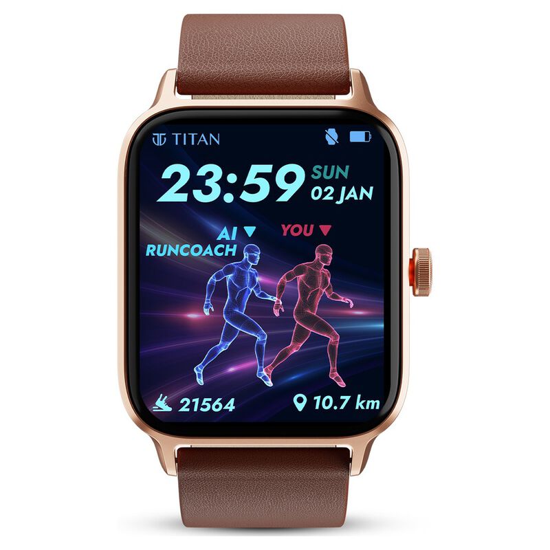 Titan Traveller with 4.52 cm AMOLED Display, BT Calling, India's First FitVerse Smartwatch with Brown Leather Strap - image number 0