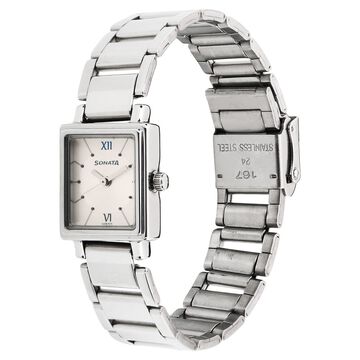 Sonata Quartz Analog Silver Dial Stainless Steel Strap Watch for Women