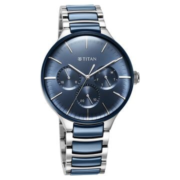 Titan Ceramic Fusion Blue Dial Quartz Multifunction Stainless Steel Strap watch for Men