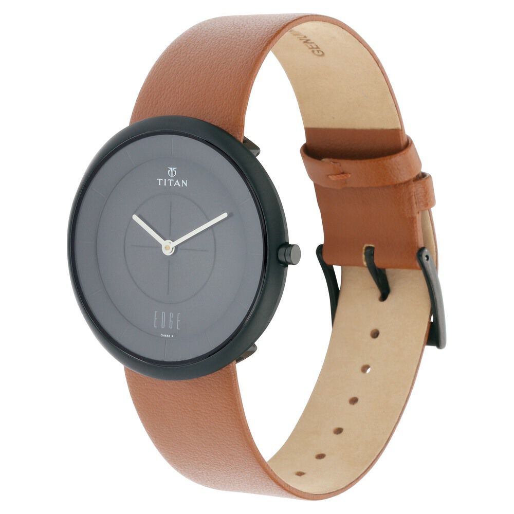 Titan Edge Zen Black Dial Analog Leather Strap Watch for Men