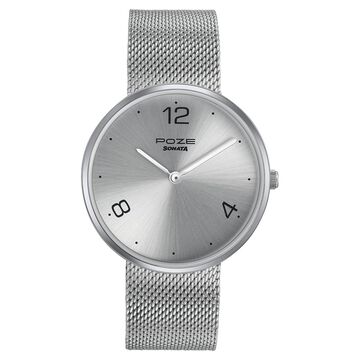 Sonata Poze Quartz Analog Silver dial Metal Strap Watch for Men