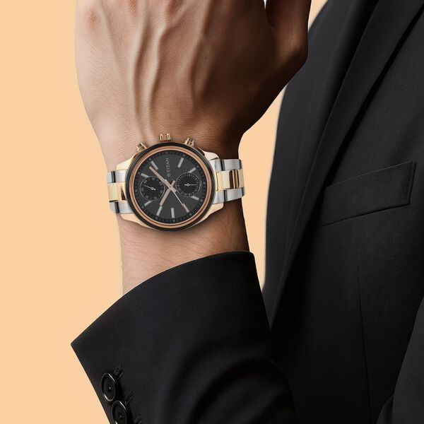 Titan Men's Metropolitan Luxe: Multifunction Black Dial with Two-Tone Stainless Steel Bracelet Watch - image number 4