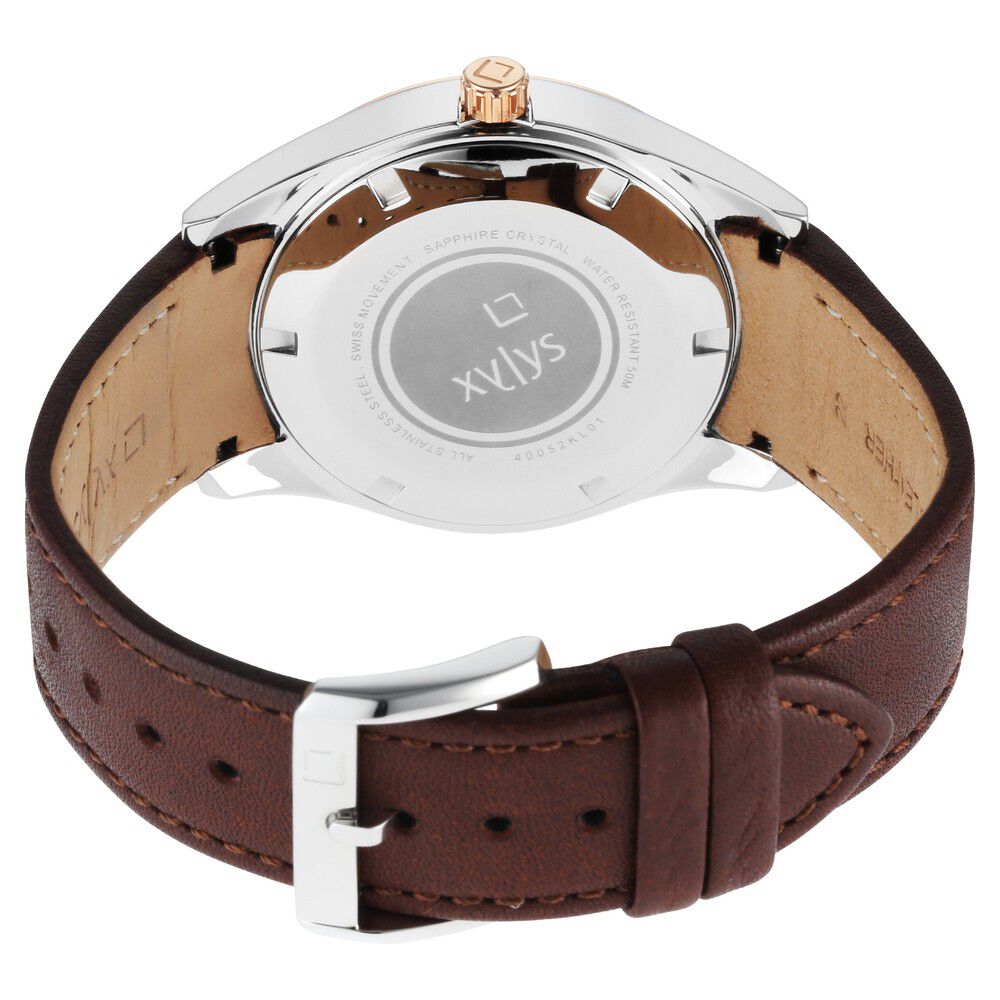 Buy Online Xylys Swiss Multifunction Brown Leather Strap White