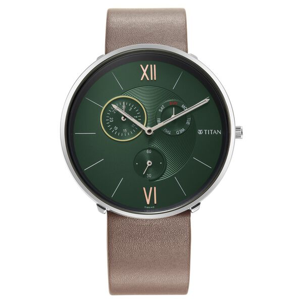 Titan Slim Quartz Multifunction Teal Dial Quartz Stainless Steel Strap watch for Men - image number 2