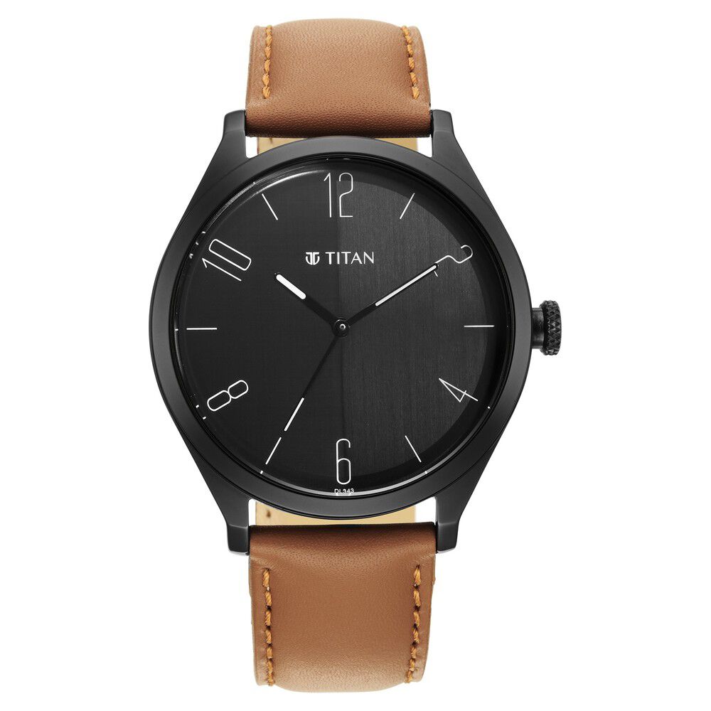 Buy Online Titan Quartz Analog Black Dial Leather Strap Watch for Men ns1865nl01 Titan
