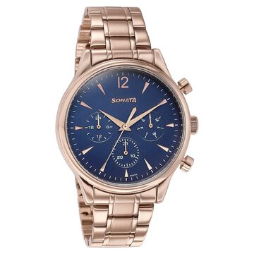 Sonata Wedding Edit Quartz Multifunction Blue Dial Stainless Steel Strap Watch For Men