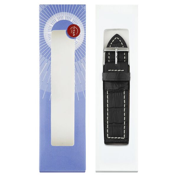 24 mm Black Genuine Leather Strap for Men - image number 7