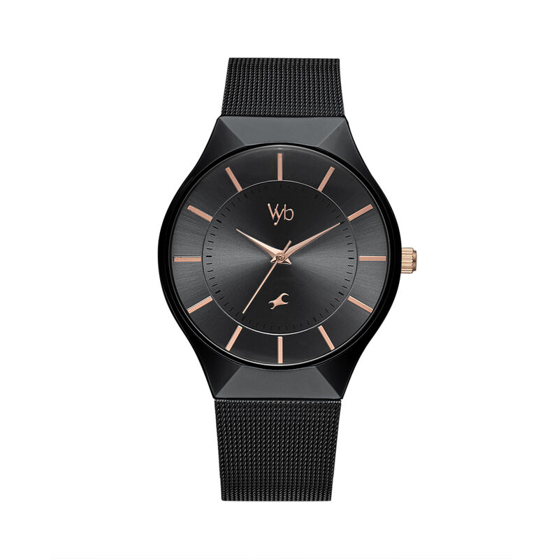 Fastrack Vyb Successor Quartz Analog Black Dial Stainless Steel Strap Watch for Girls