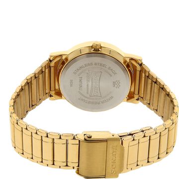 Sonata Quartz Analog with Day and Date Champagne Dial Stainless Steel Strap Watch for Men