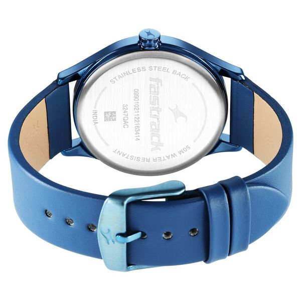 Fastrack Style Up Quartz Analog with Day and Date Blue Dial Leather Strap Watch for Guys - image number 5