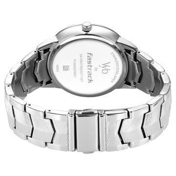 Fastrack Vyb Atlas Quartz Analog Silver Dial Silver Metal Strap Watch For Guys