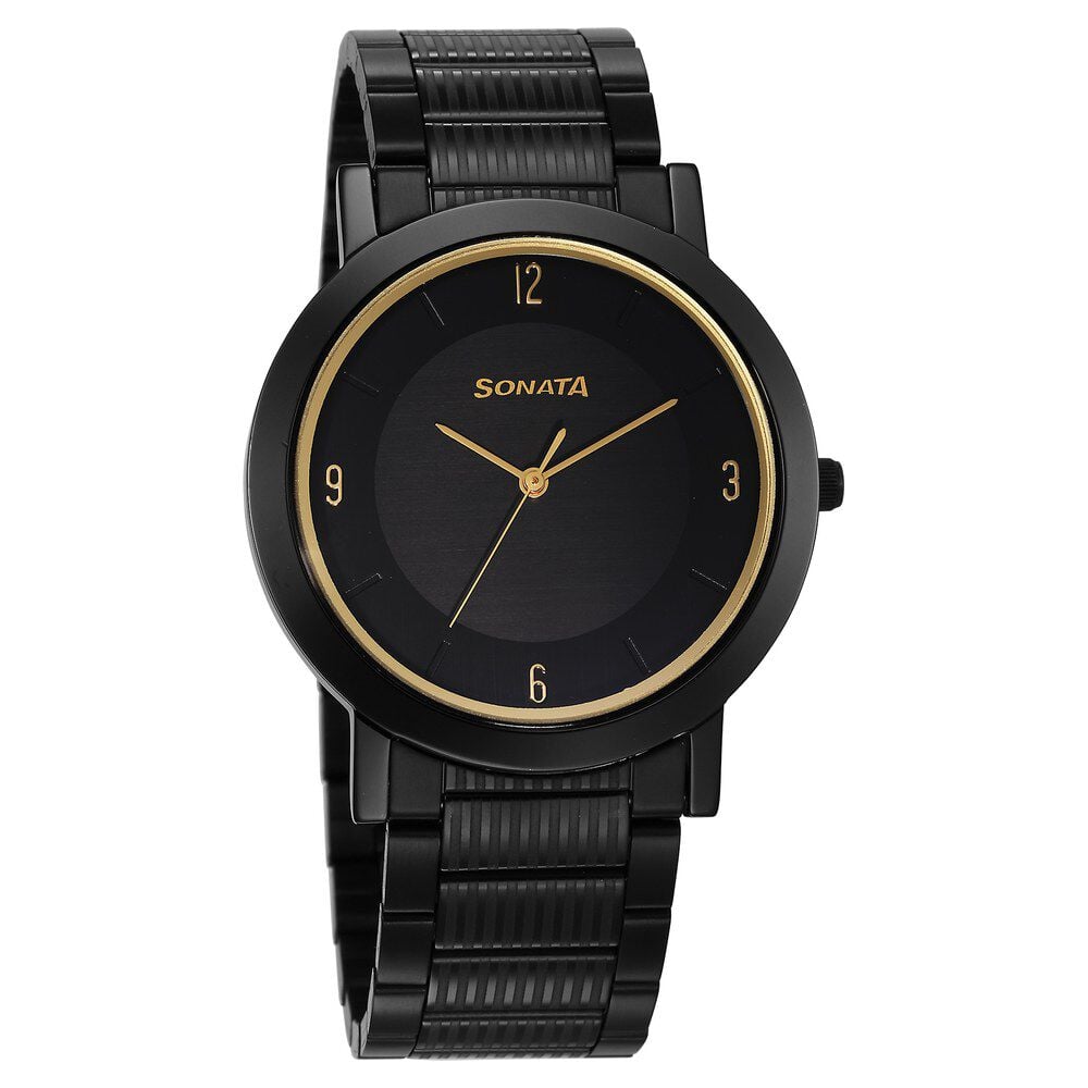Sonata Utsav Quartz Analog Black Dial Stainless Steel Strap Watch for Men-picture-40